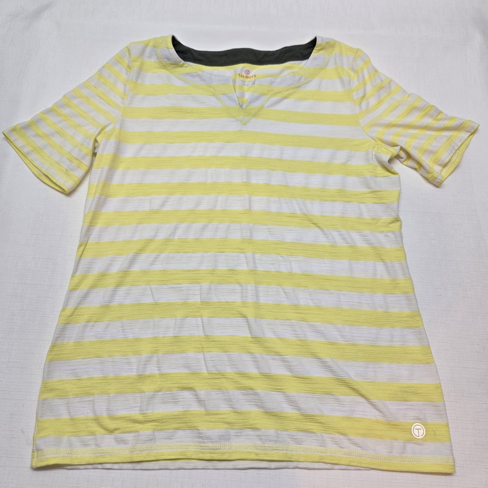 Talbots Lemon and White Striped Tee